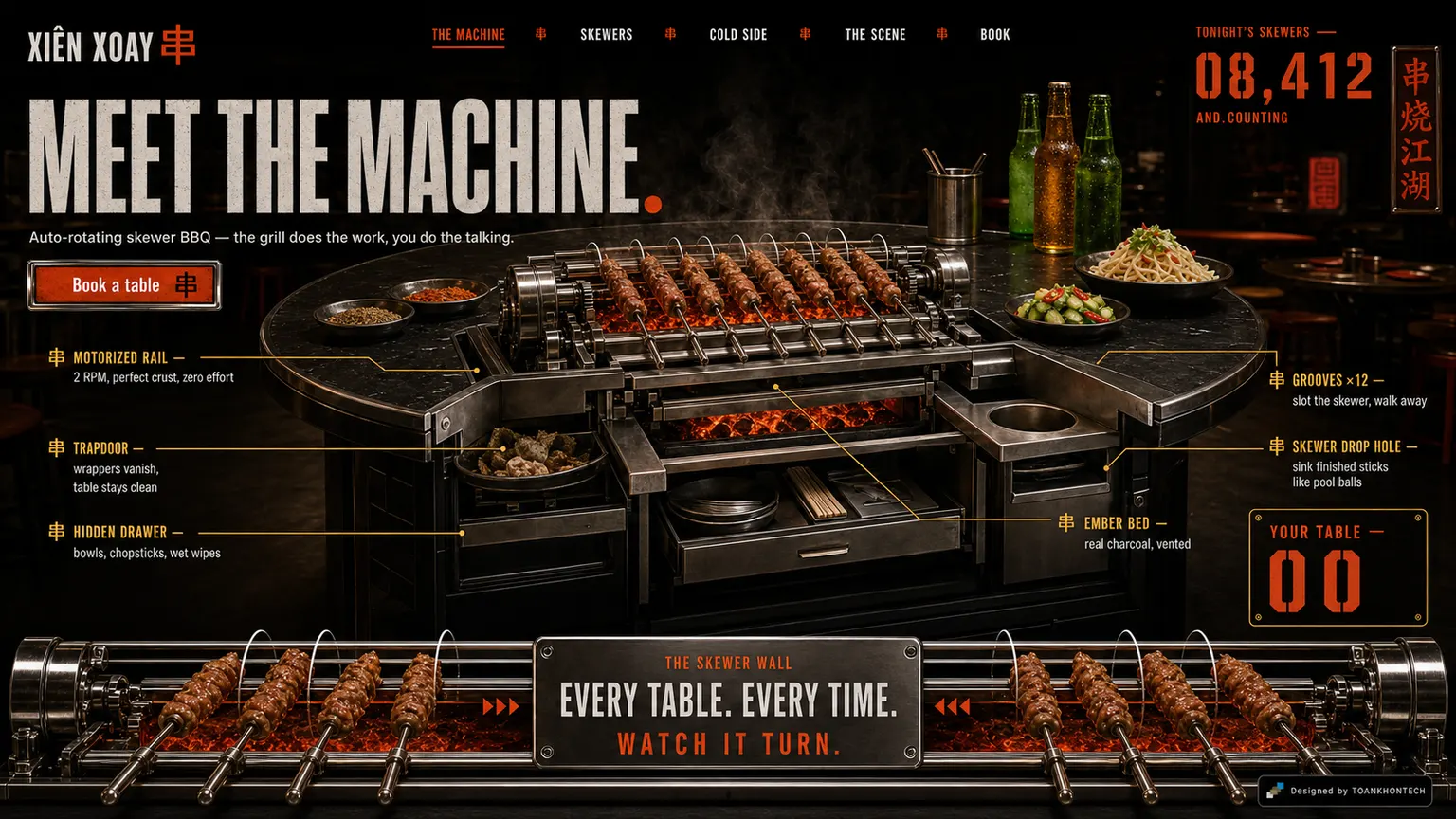 XIÊN XOAY website concept artboard focused on machine