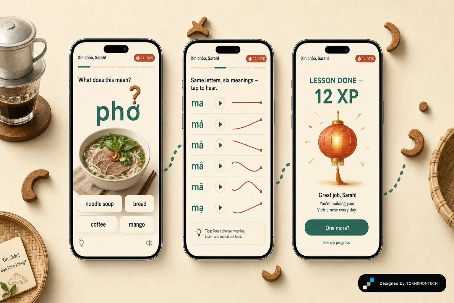 XIN CHÀO website concept artboard focused on flow