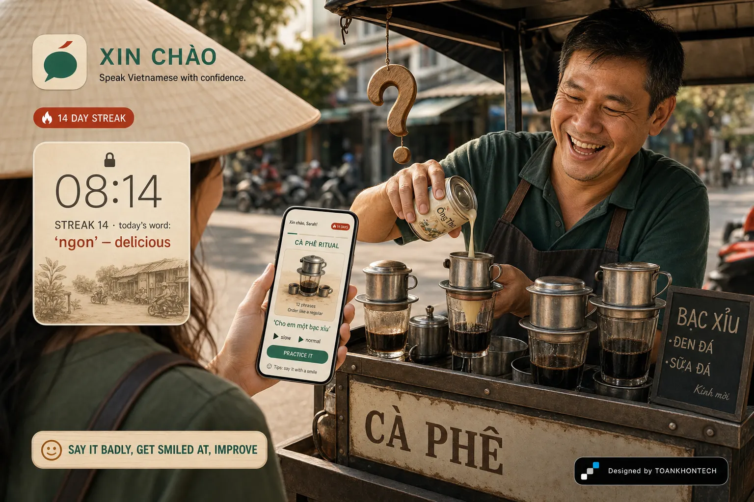XIN CHÀO website concept artboard focused on context