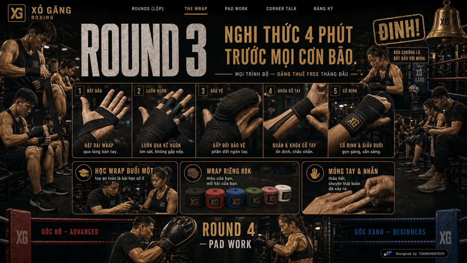 XỎ GĂNG BOXING website concept artboard focused on thewrap
