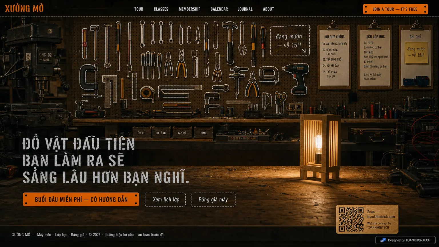 XƯỞNG MỞ website concept artboard focused on closing invitation