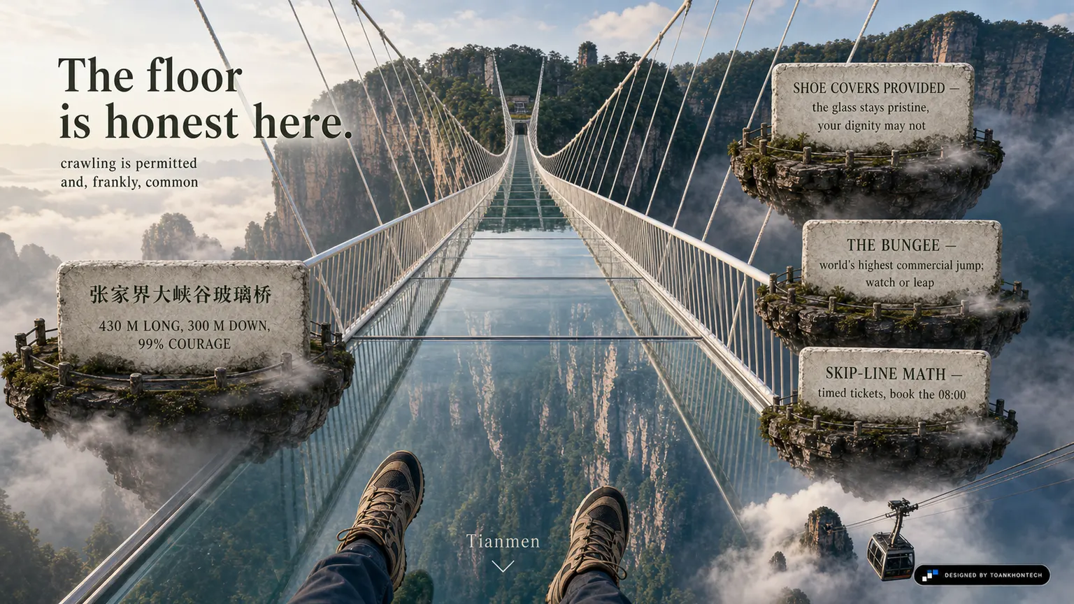 张家界 — PILLARS OF THE SKY website concept artboard focused on glassbridge