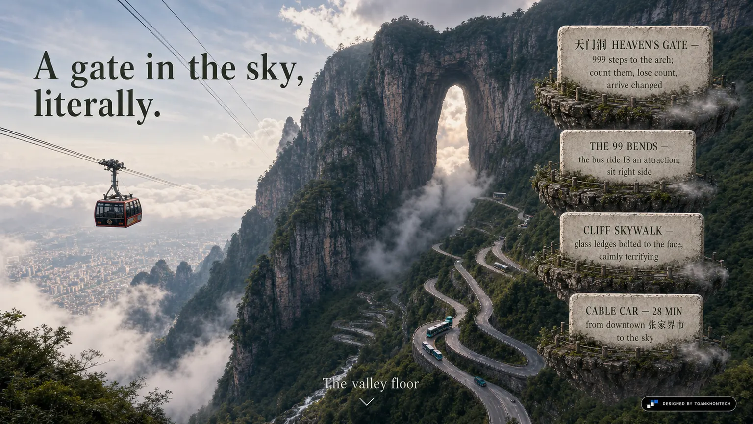 张家界 — PILLARS OF THE SKY website concept artboard focused on tianmen
