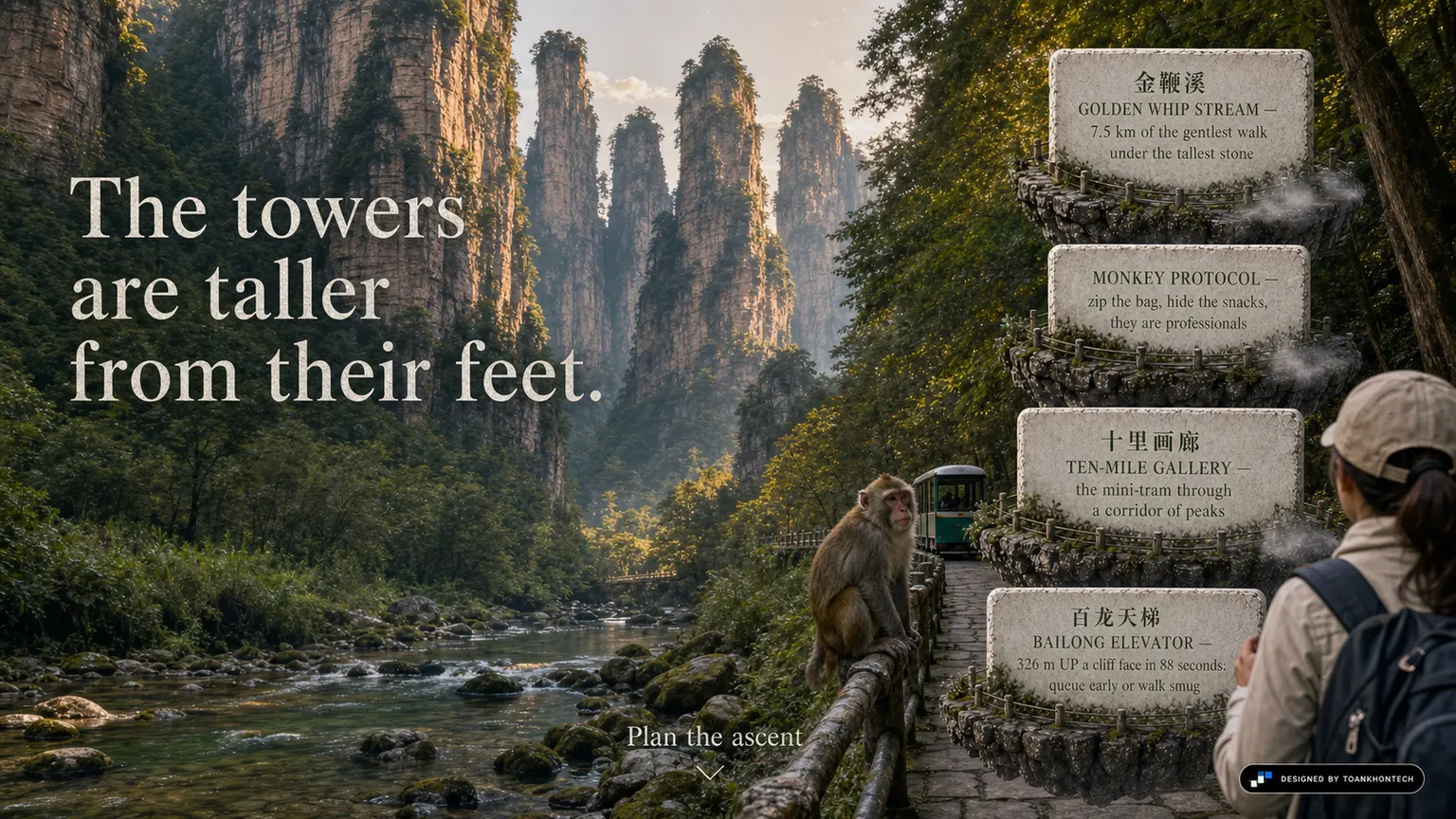 张家界 — PILLARS OF THE SKY website concept artboard focused on valleyfloor