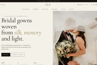 Lụa Bridal — A couture bridal house site with collection lookbook, fabric swatches, and a private appointment booking system.