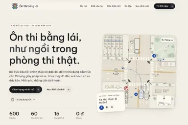 Ôn Thi Bằng Lái — 600 questions. A clear path through practice.