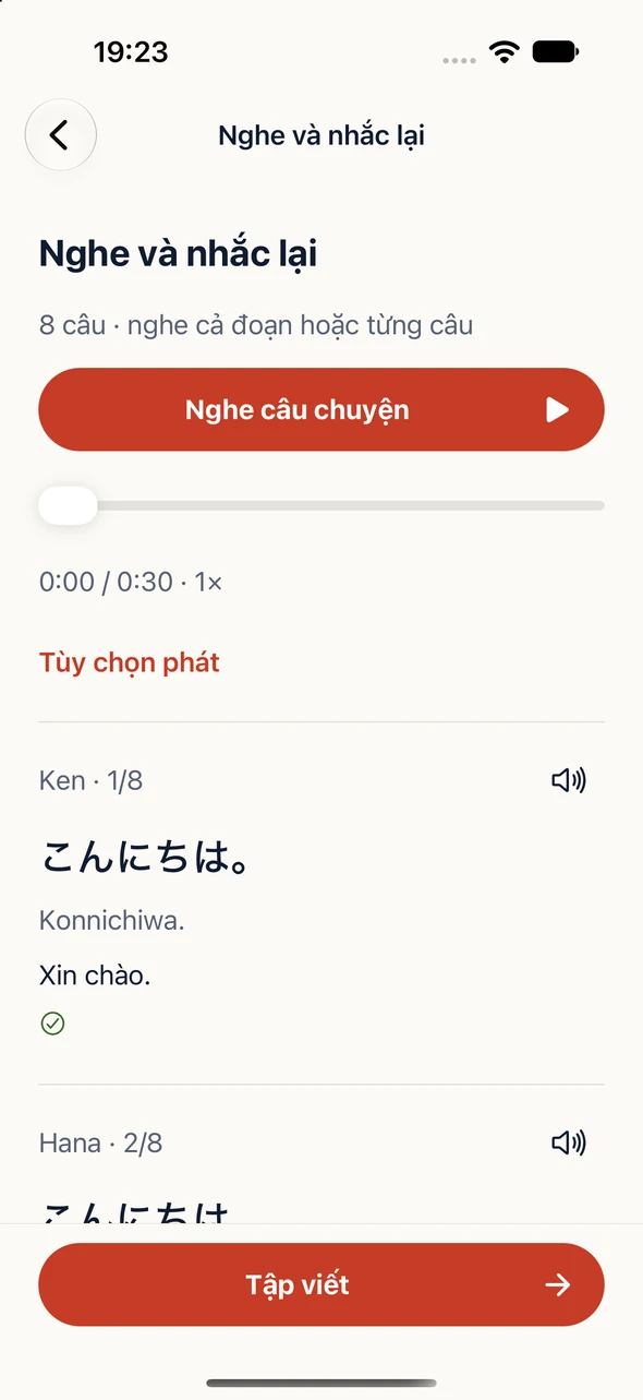 Nghe từng câu hội thoại trong Japanese Go